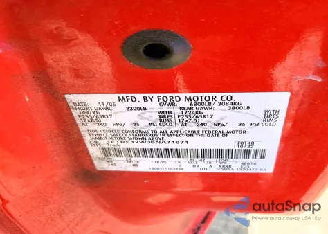 2006 Ford F150 z USA, uszkodzony, nr VIN 1FTRF12W36NA71671